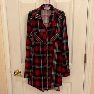 Long sleeve, red and black button up T-shirt dress girls size 8